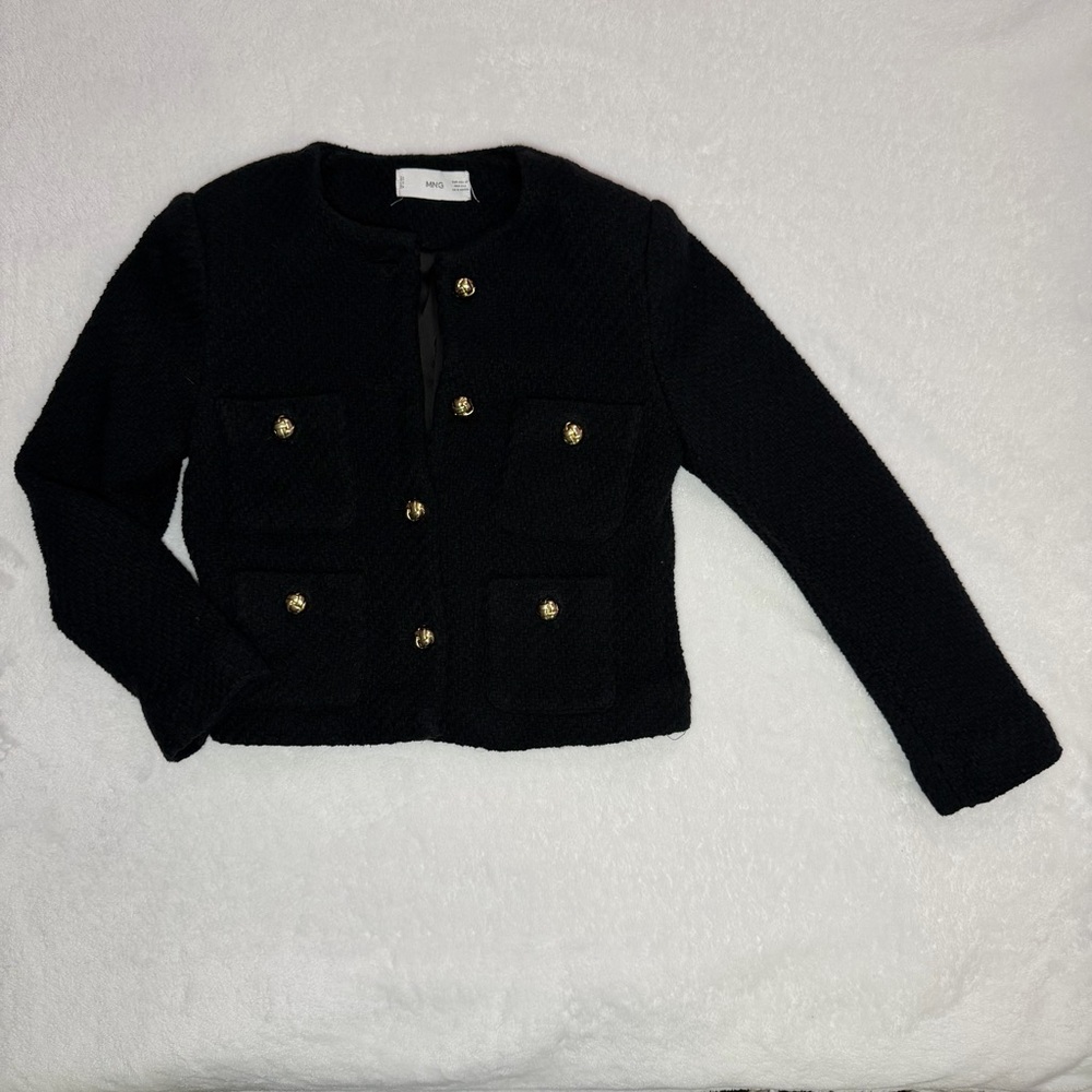 Mango MNGO Women’s Front Pockets Black Jacket with Gold Buttons - Size XS